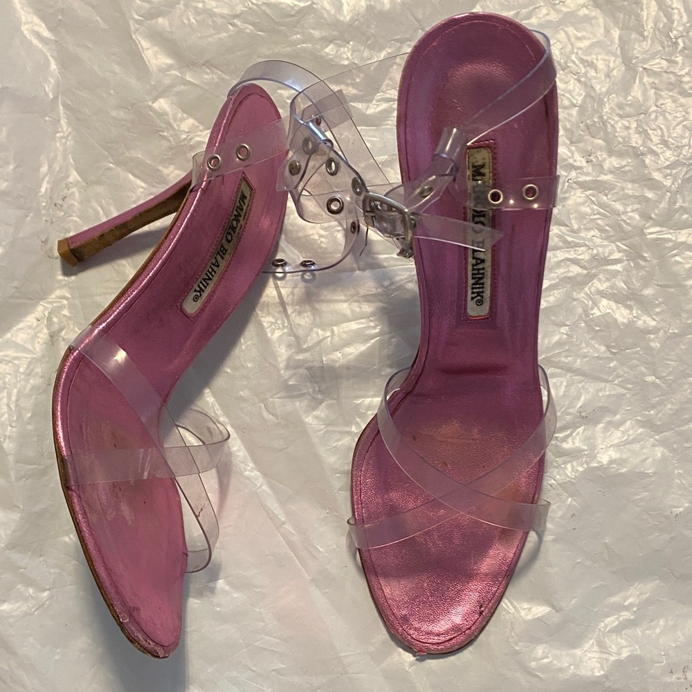 Manolo Blahnik Clear and Pink Heels